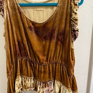 Magnolia Pearl Velvet Ruffled Peplum Blouse Sleeveless